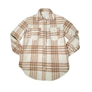 Joie Tan Beige Cream Off White Flannel Wool Shacket Jacket With Pockets Small
